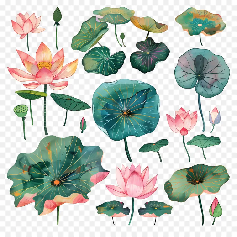 Lotus，Ilustrasi Cat Air PNG