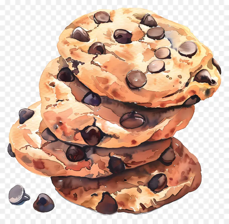 Chocolate Chip Cookie，Lukisan Cat Air PNG