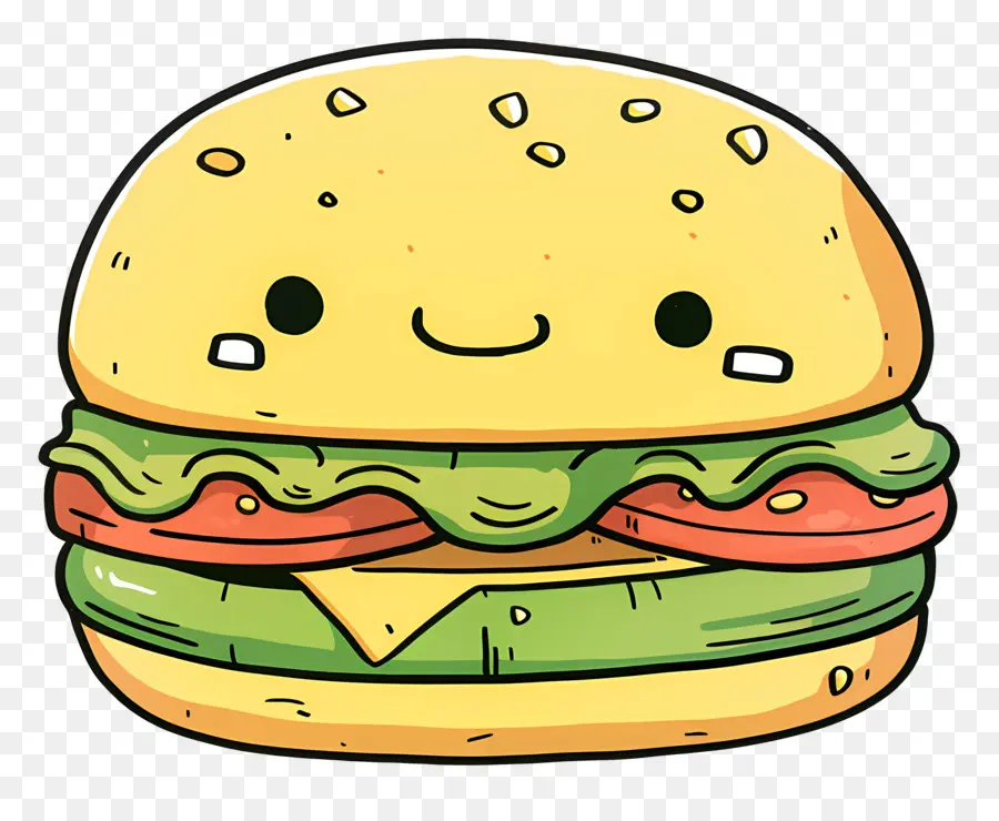 Kartun Hamburger，Burger Wajah Bahagia PNG