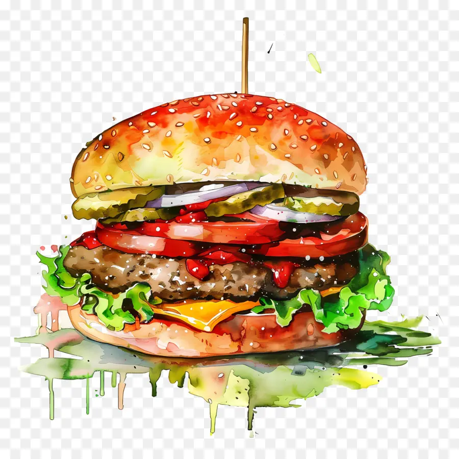 Hamburger，Lukisan Cat Air PNG