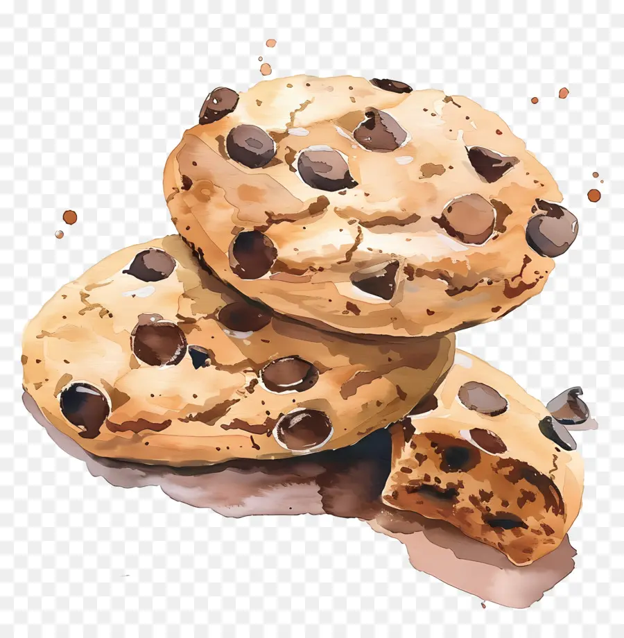 Chocolate Chip Cookie，Lukisan Cat Air PNG