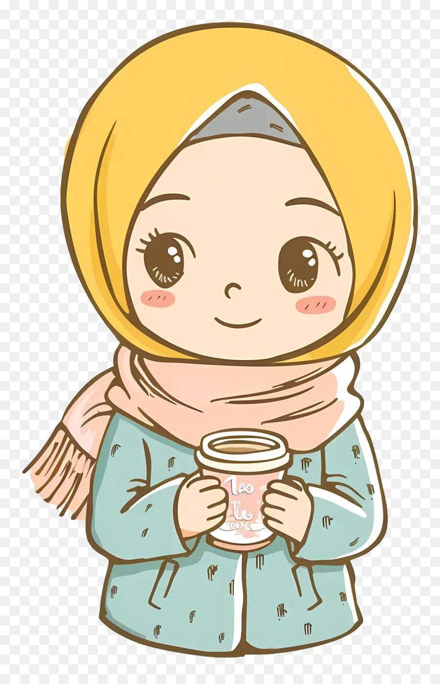 Gadis Islam，Memegang Cangkir Kopi PNG