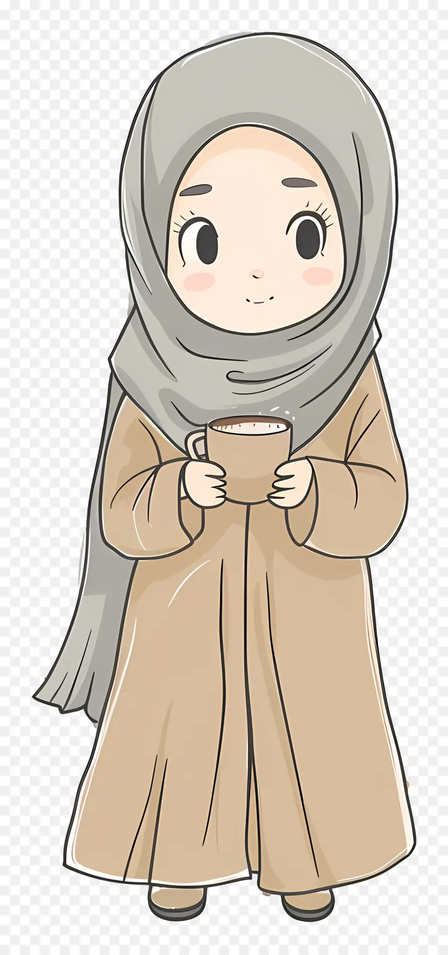 Gadis Islam，Memegang Cangkir Kopi PNG