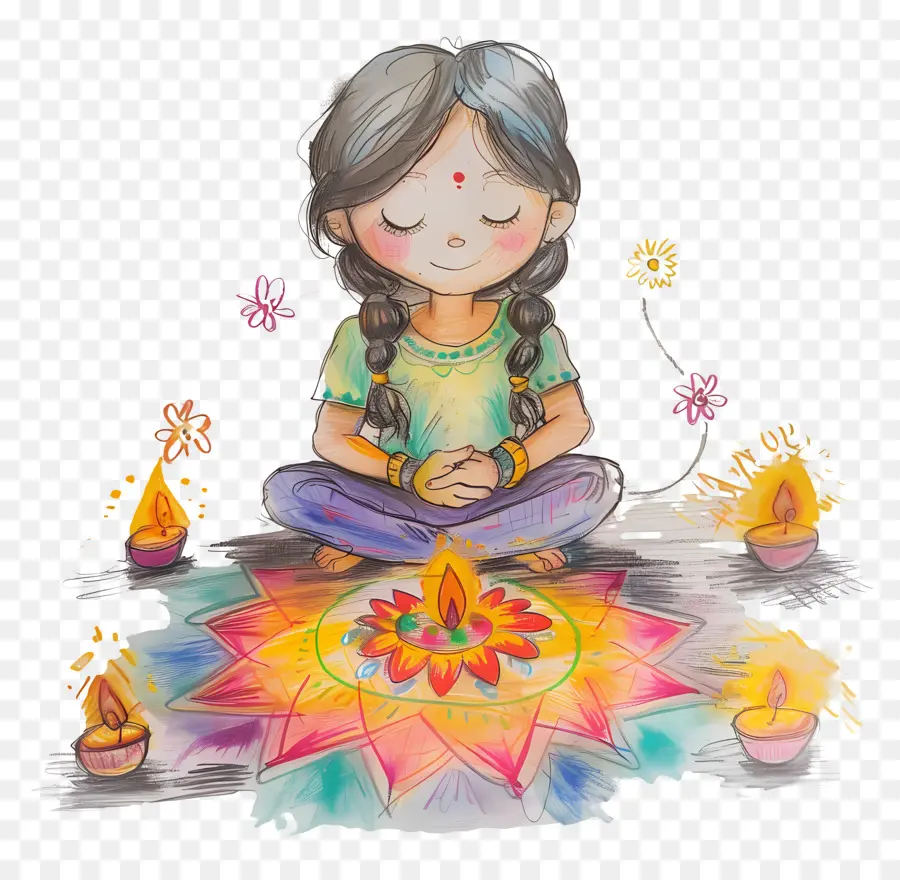 Gadis Membuat Rangoli，Yoga PNG