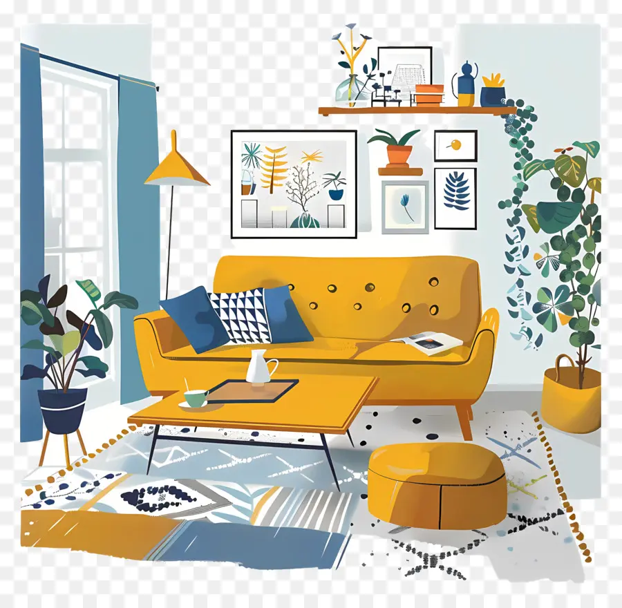 Interior Ruang Tamu，Sofa Kuning PNG