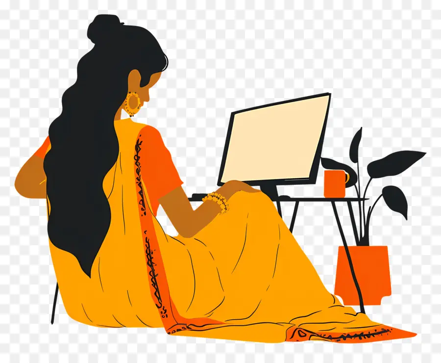 Email Membaca Wanita，Busana India PNG