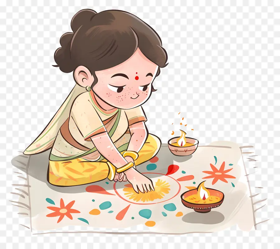 Gadis Membuat Rangoli，Diwali PNG