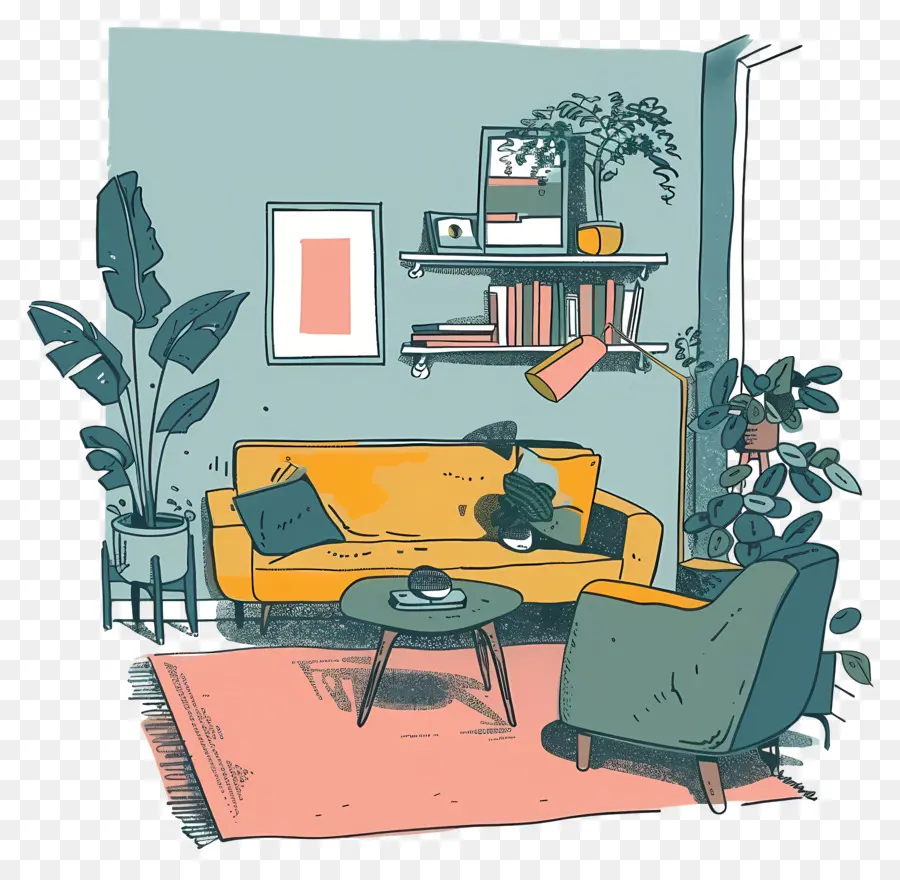 Interior Ruang Tamu，Sofa Kuning PNG