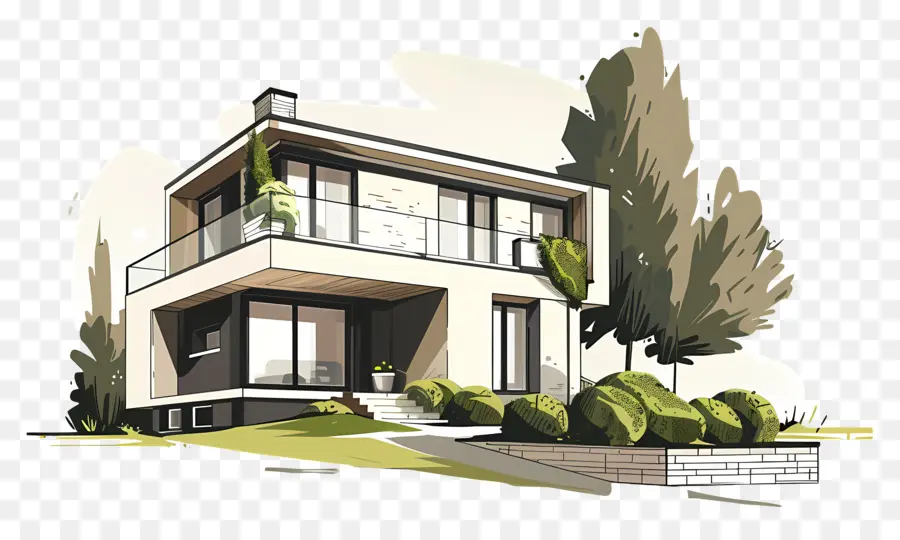 Rumah Modern，Balkon Besar PNG