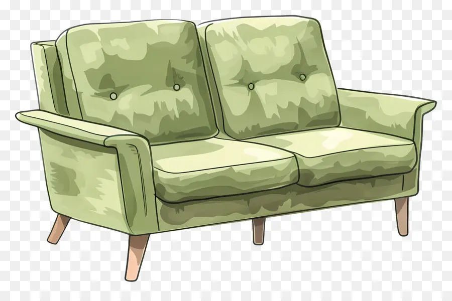 Sofa Hijau，Kaki Kayu PNG