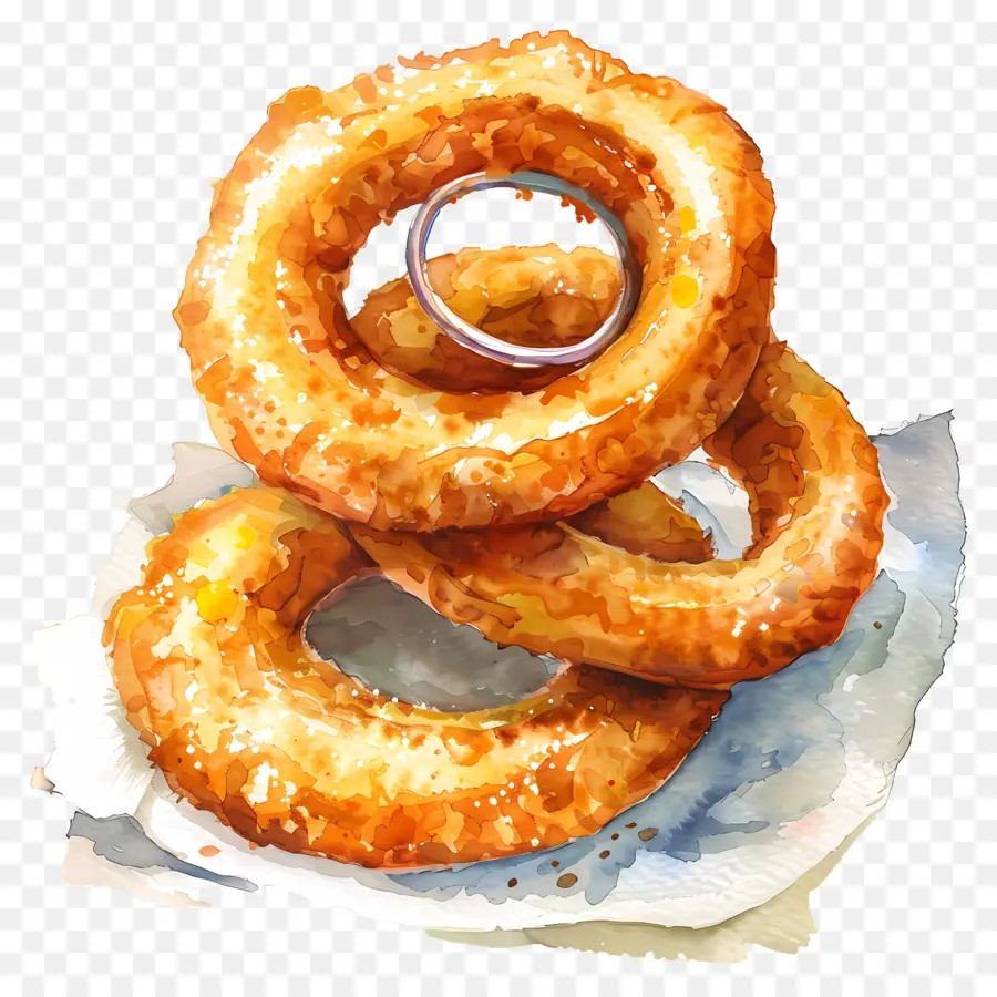 Onion Ring，Lukisan Cat Air PNG