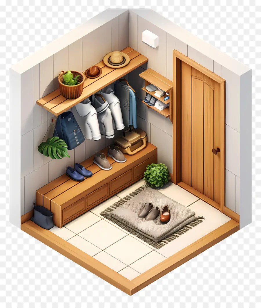 3d Mudroom，Mebel Kayu PNG