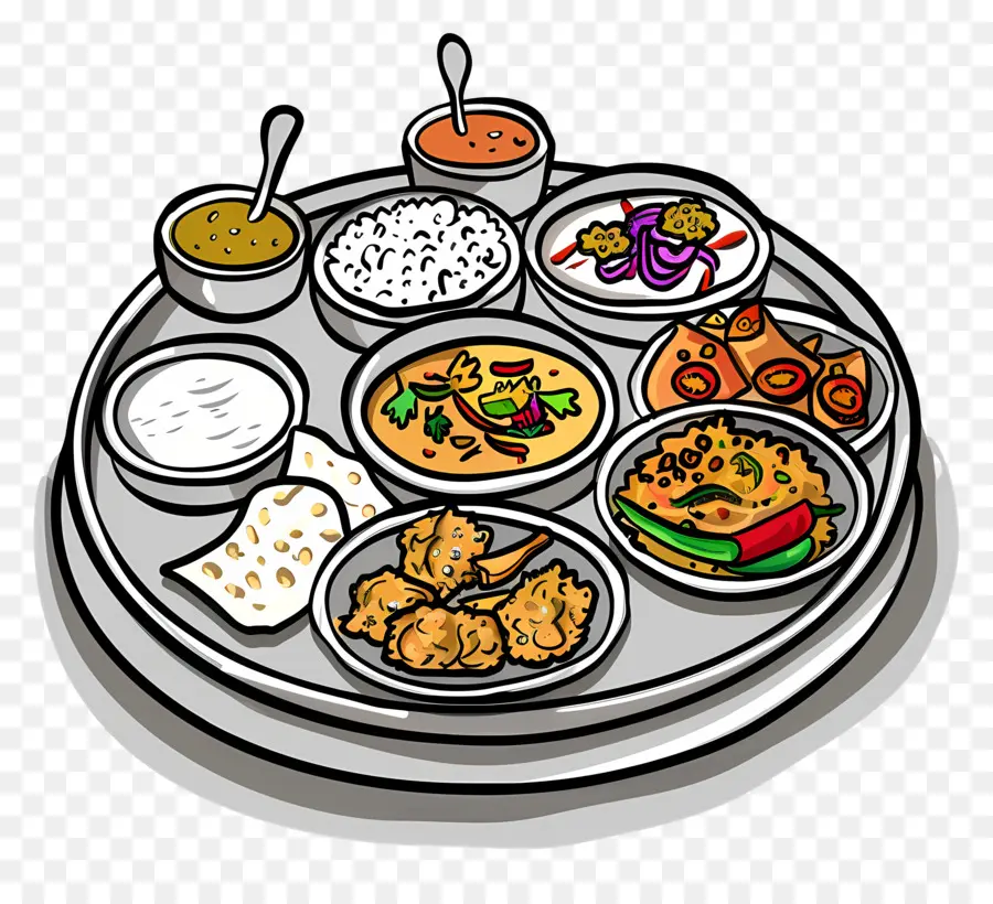 India Thali，Kartun Makanan PNG