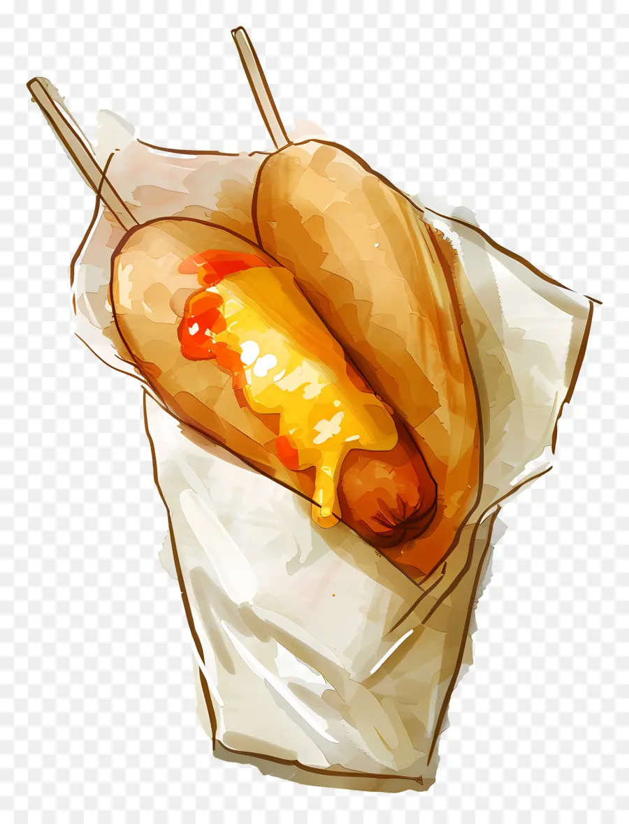 Corndog，Kartun Hot Dog PNG