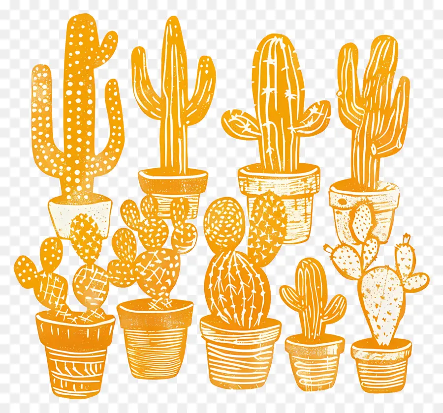 Linocut Cacti，Kaktus PNG