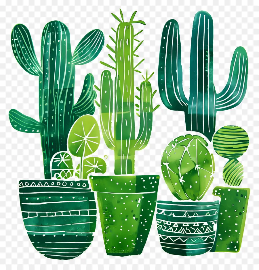 Linocut Cacti，Kaktus PNG