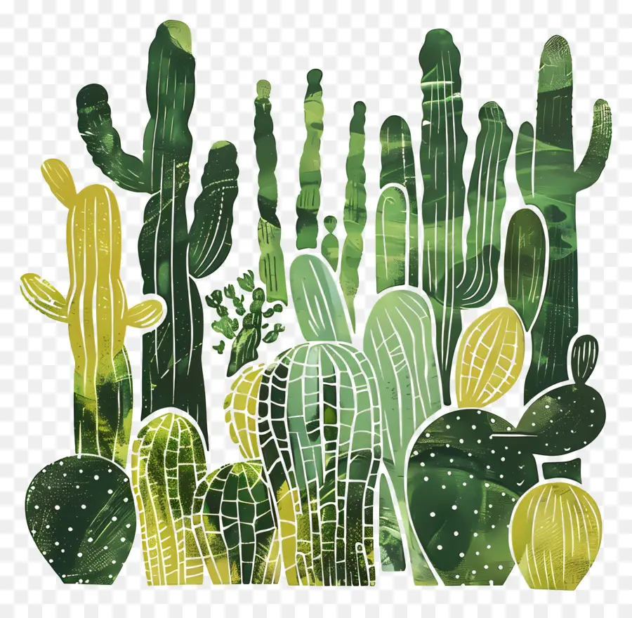 Linocut Cacti，Kaktus PNG