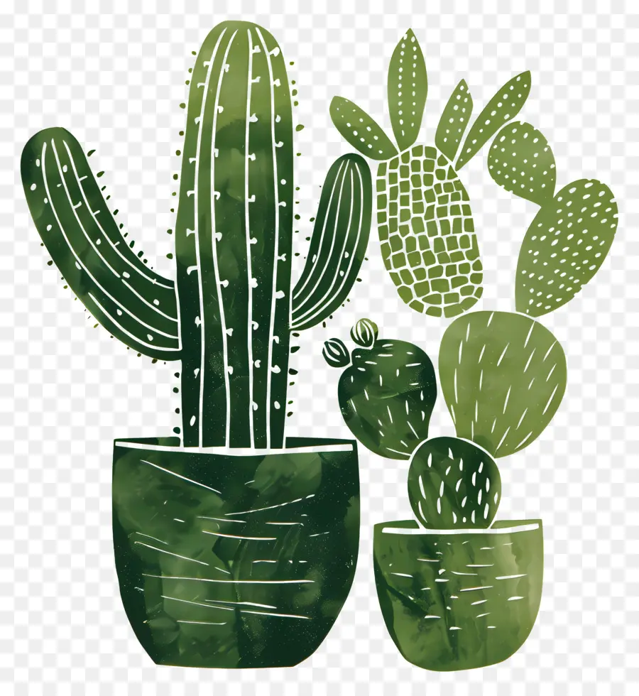 Linocut Cacti，Kaktus PNG