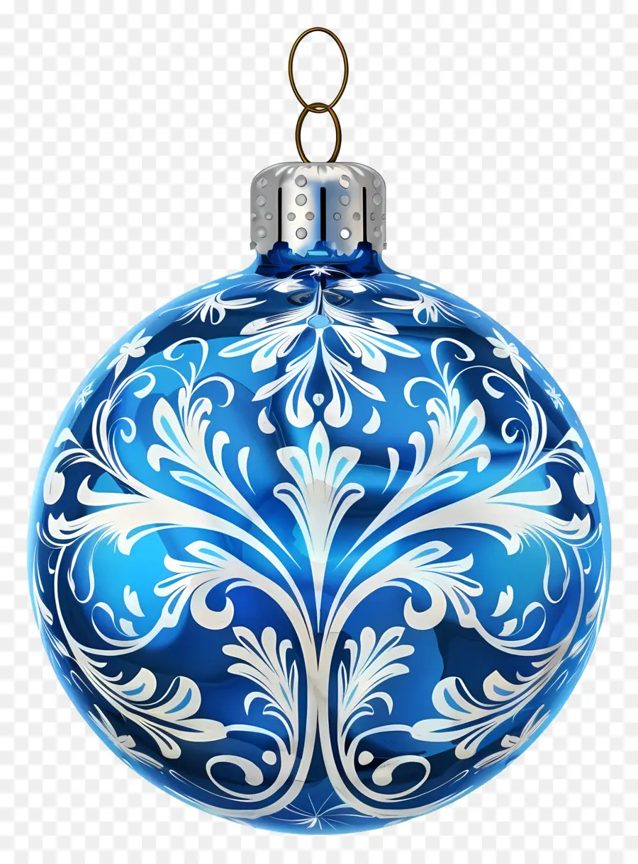 Ornamen Natal，Ornamen Biru Dan Perak PNG