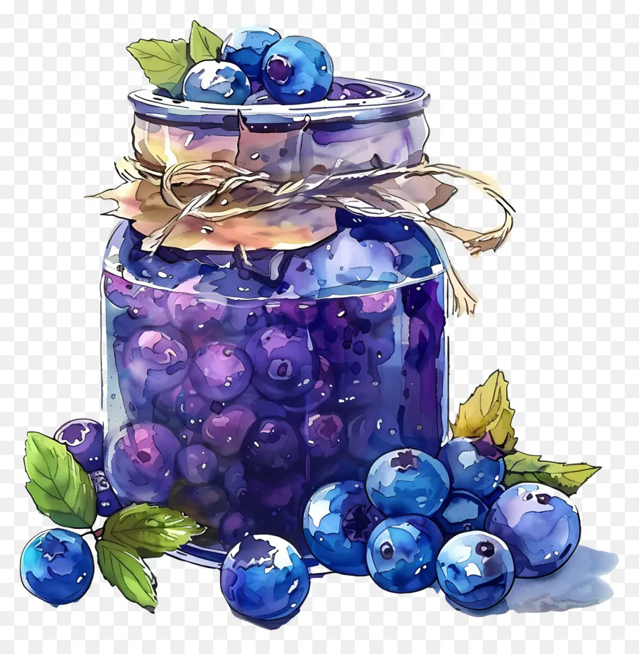 Selai Blueberry，Lukisan Cat Air PNG