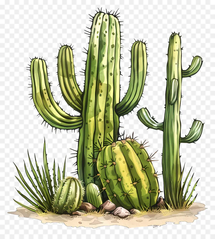 Linocut Cacti，Kaktus PNG