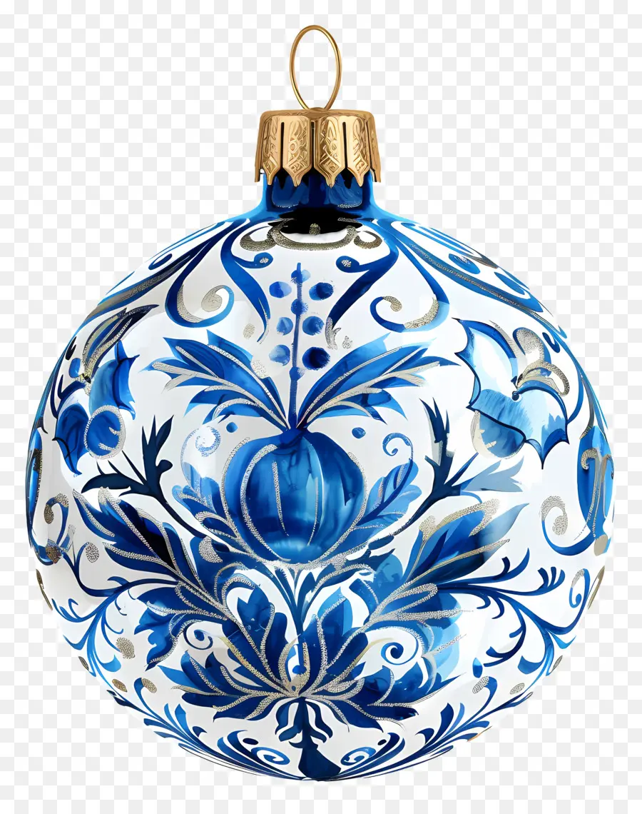 Ornamen Natal，Ornamen Biru Dan Putih PNG