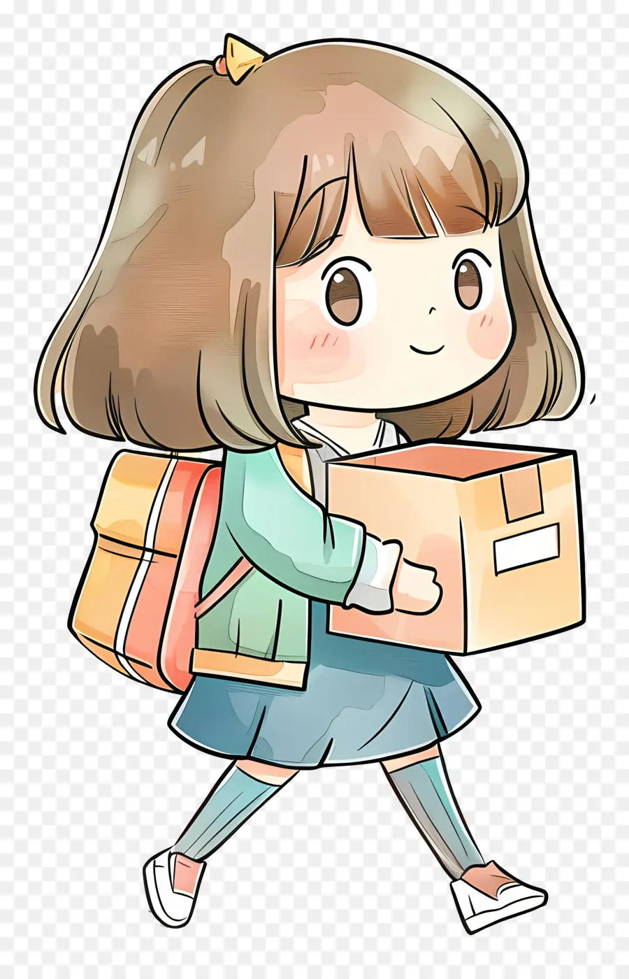 Girl Carrying Box，Gadis Muda PNG