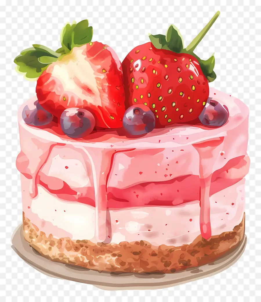 Kue Strawberry Mousse，Kue Pink PNG