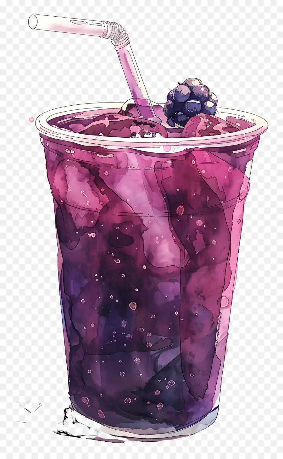 Blueberry Minum，Lukisan Cat Air PNG