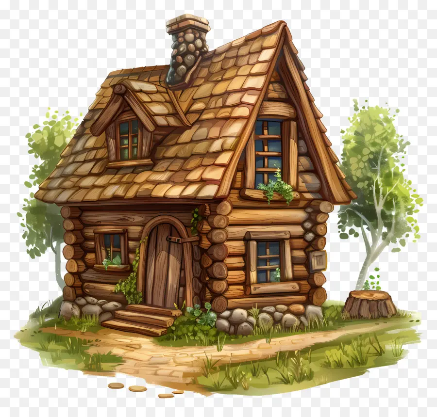 Log Cabin House，Rumah Doodle Lucu PNG