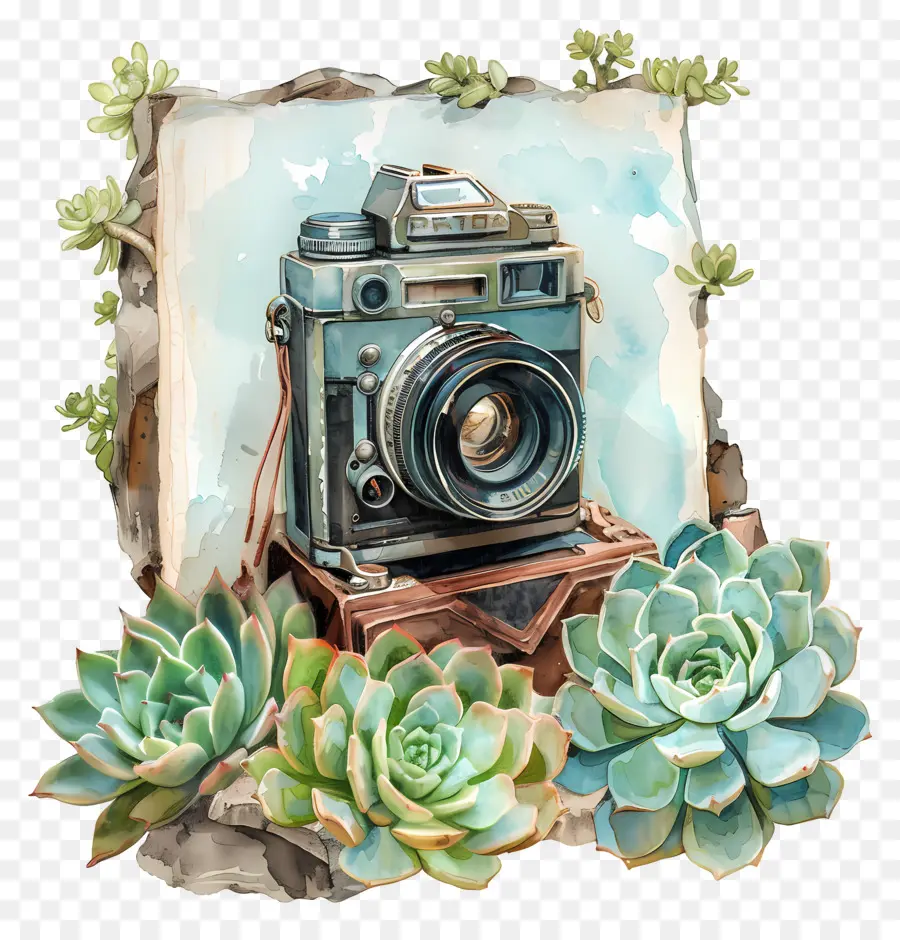 Kamera Vintage，Succulents PNG