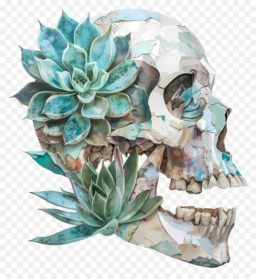 Tengkorak，Tengkorak Dengan Succulents PNG