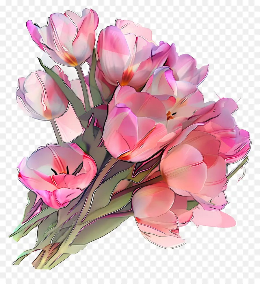 Pink Tulips，Karangan PNG