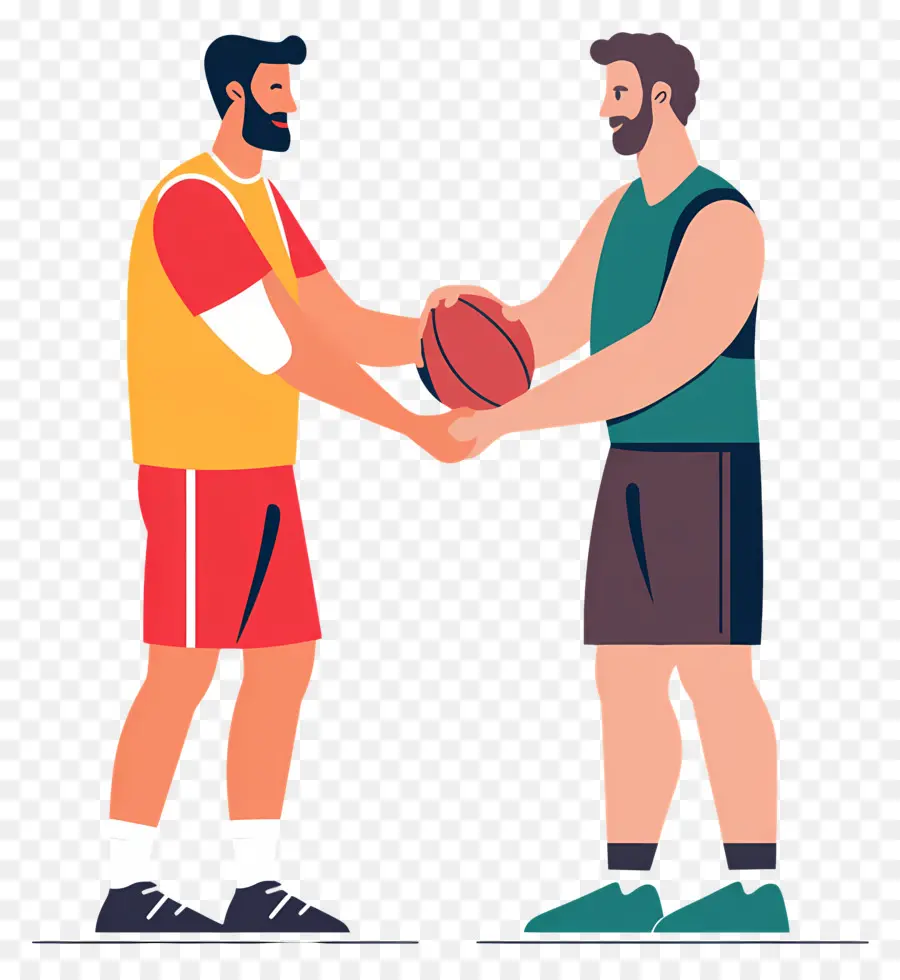 Sikap Sportif，Dua Karakter Kartun Memegang Bola Basket PNG