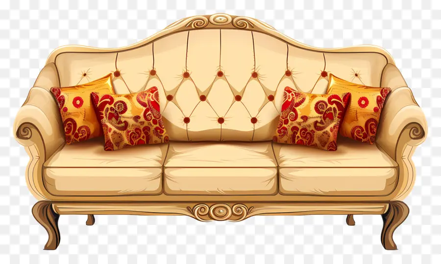 Sofa Dengan Bantal，Sofa Krem PNG