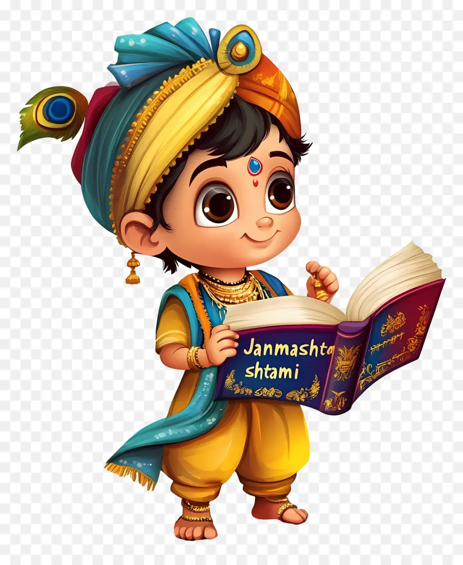 Janmashtami，Anak Laki Laki Dengan Buku PNG