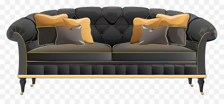 Sofa Dengan Bantal，Sofa Hitam Dan Emas PNG