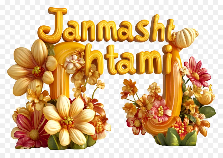 Janmashtami，Janmashtami Teks Dengan Bunga PNG