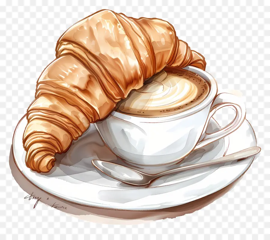 Croissant Dengan Kopi，Kopi Dan Croissant PNG