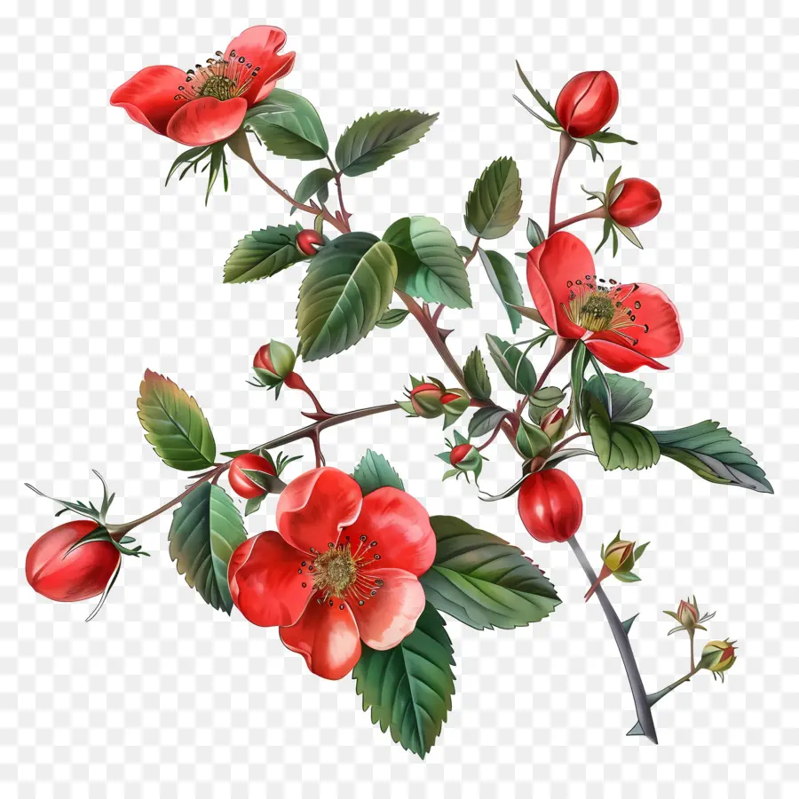 Bunga Rosehip，Bunga Bunga Merah PNG