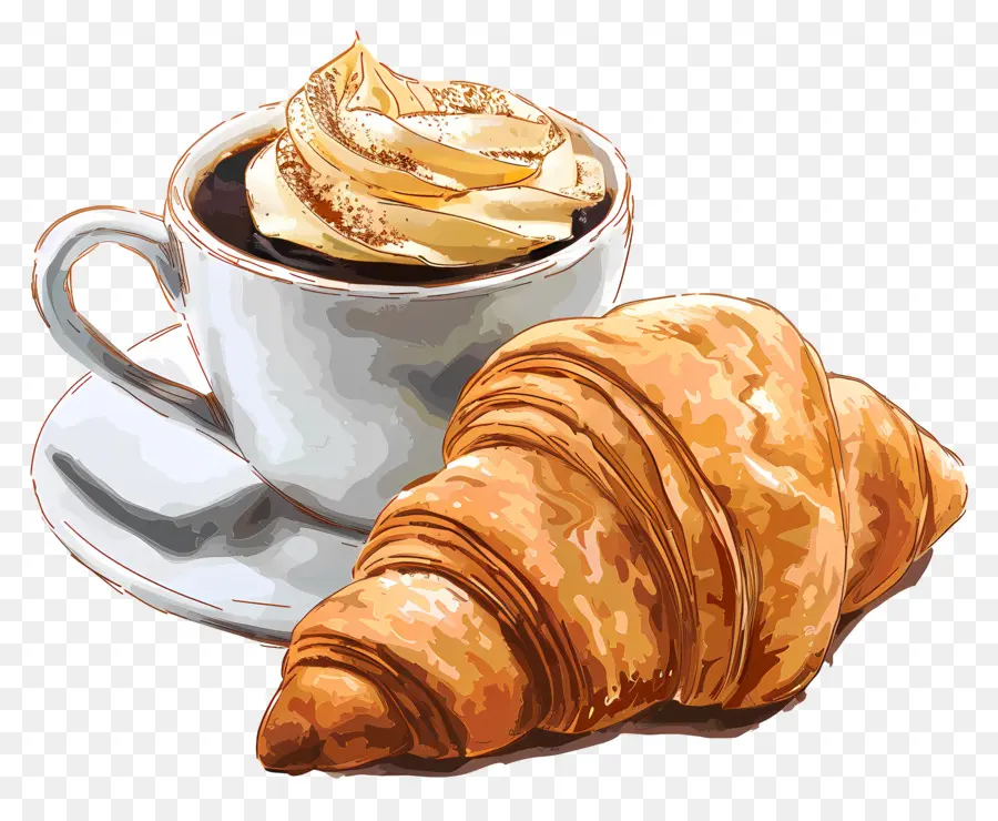 Croissant Dengan Kopi，Kopi Dan Croissant PNG