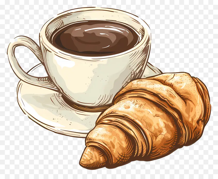 Croissant Dengan Kopi，Kopi Dan Croissant PNG