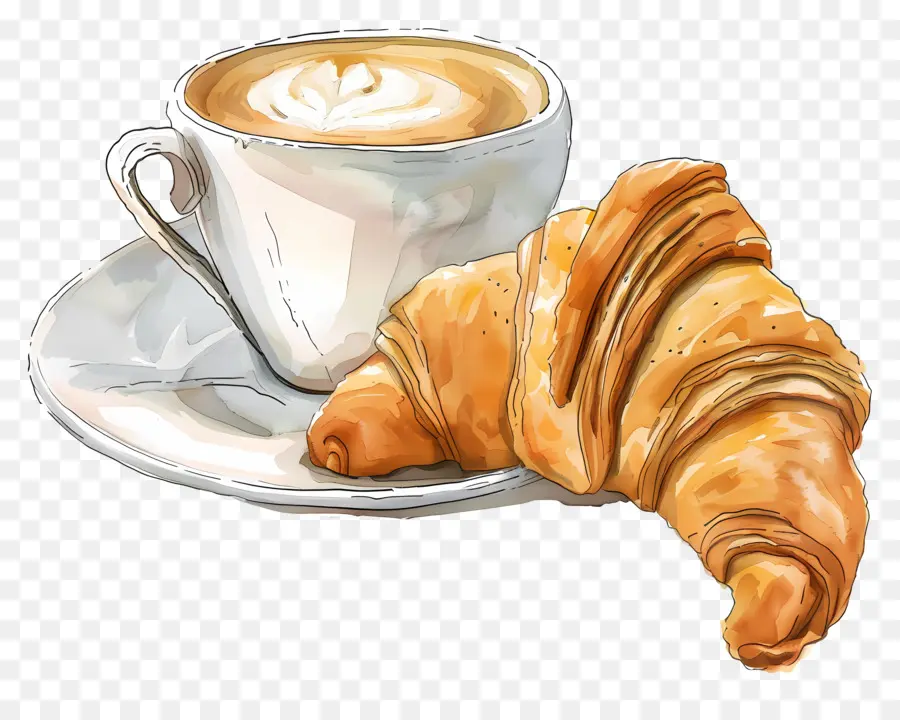 Croissant Dengan Kopi，Kopi Dan Croissant PNG