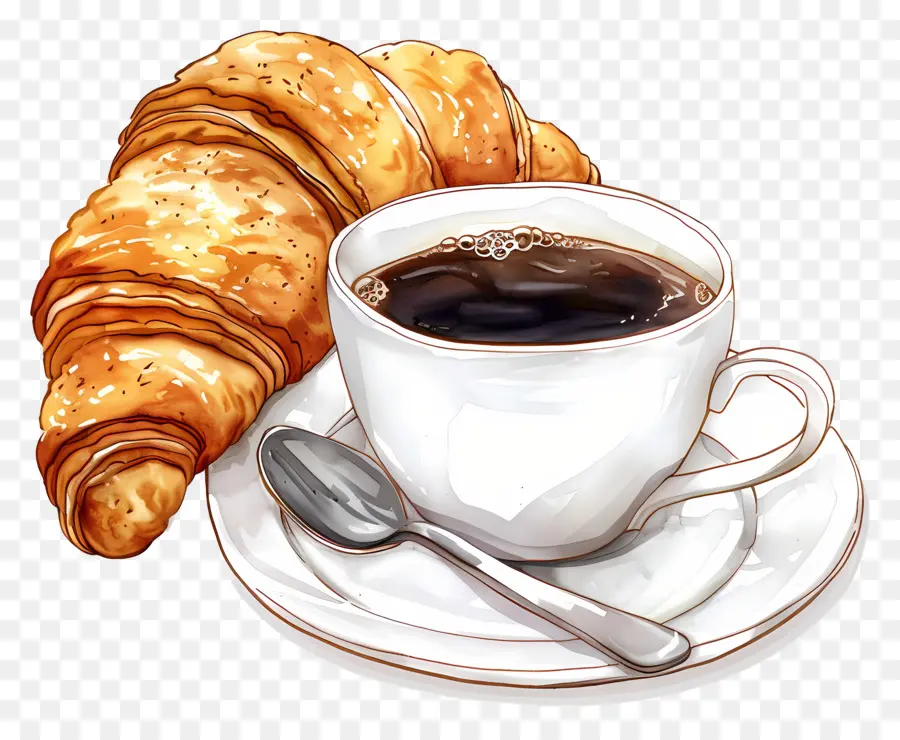 Croissant Dengan Kopi，Kopi Dan Croissant PNG