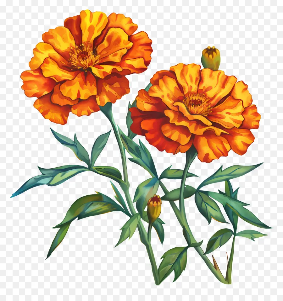 Bunga Marigold，Bunga Oranye PNG