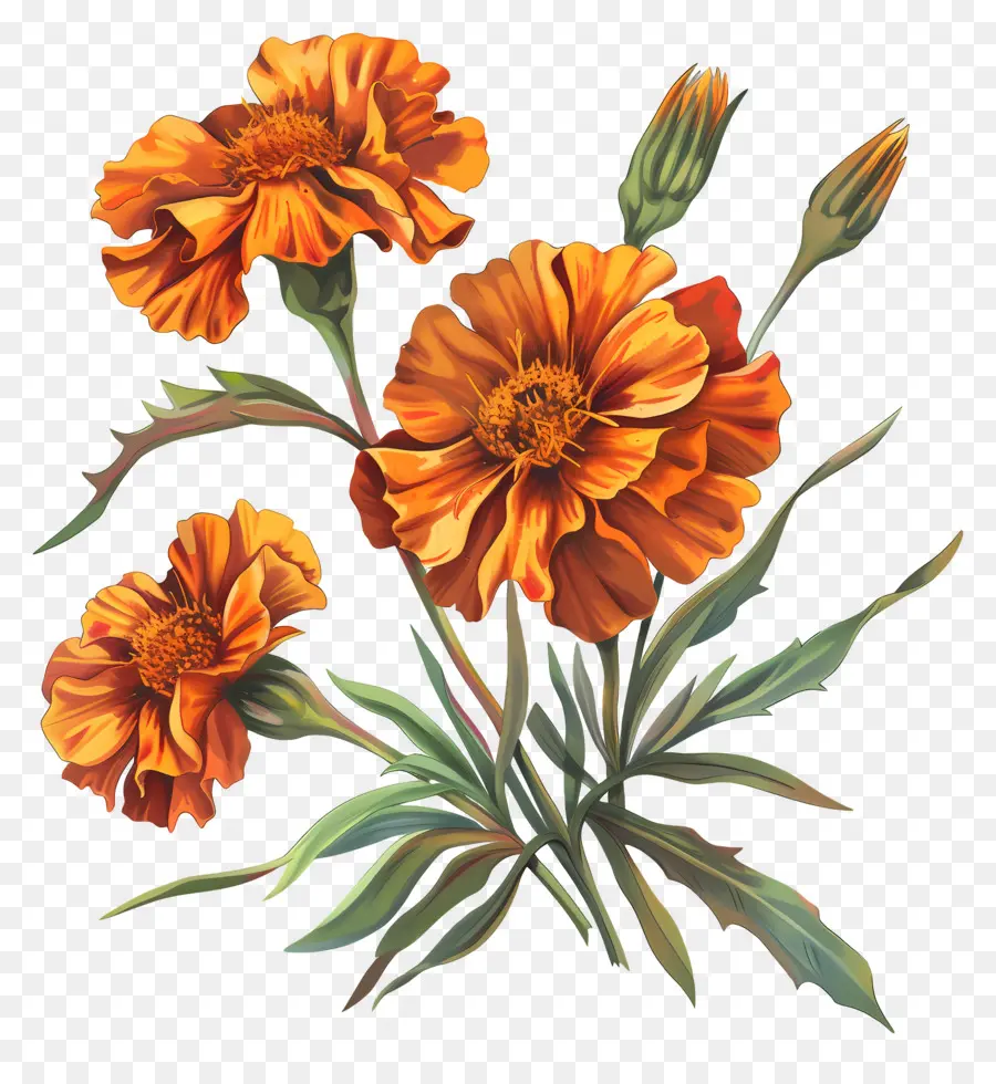 Bunga Marigold，Bunga Oranye PNG