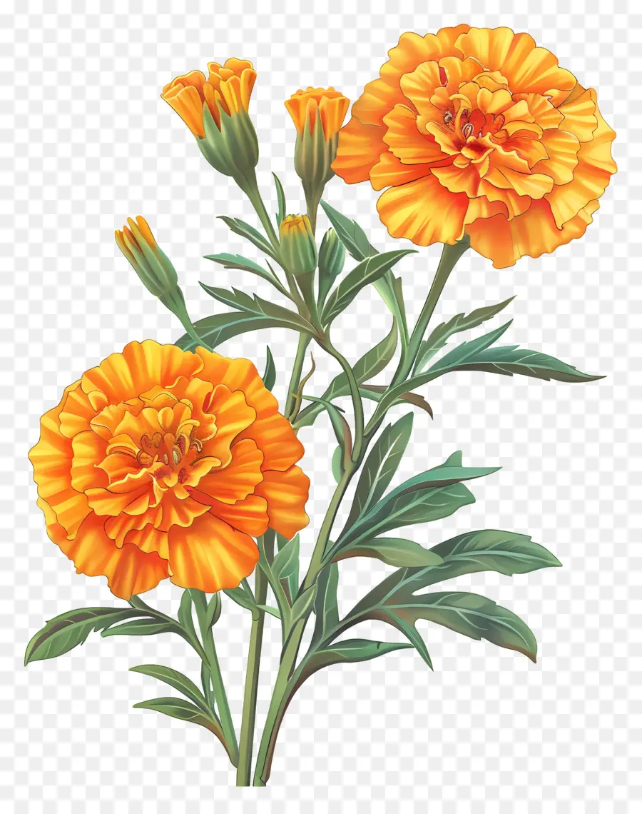 Bunga Marigold，Bunga Oranye PNG