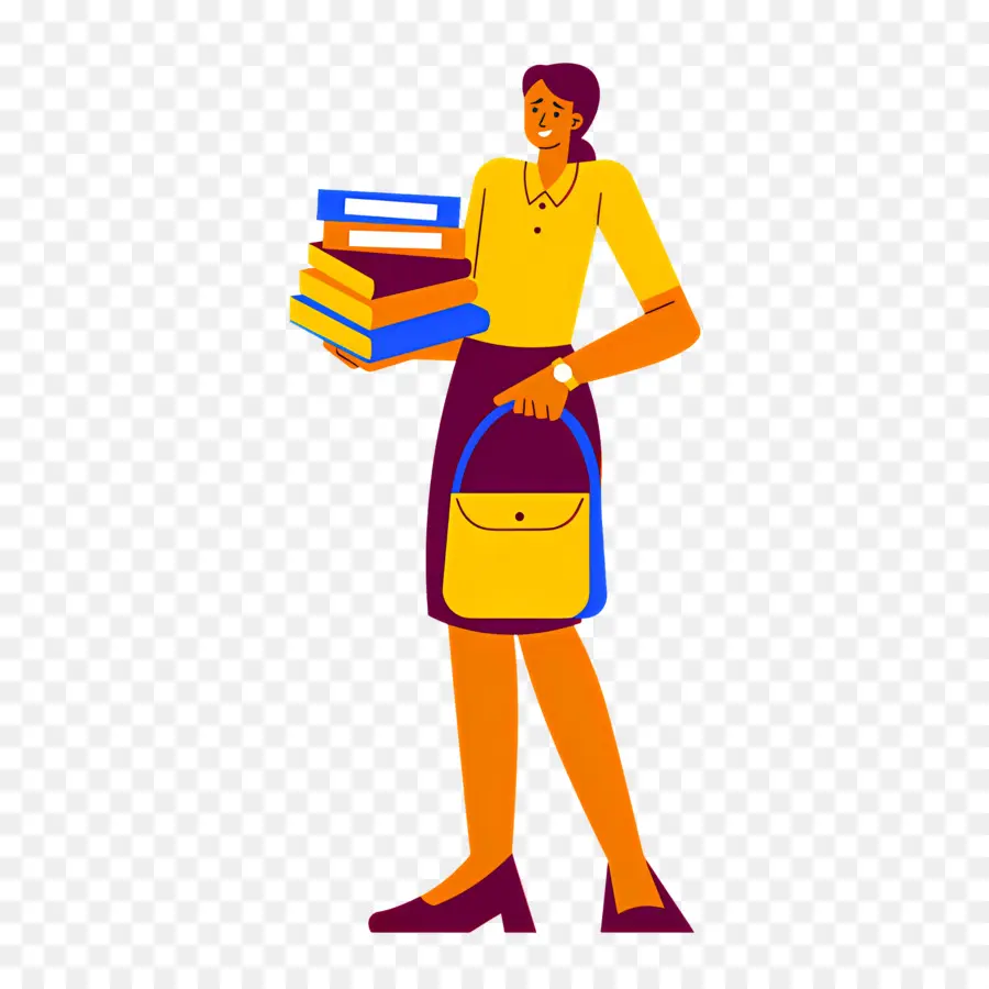 Kartun Guru，Wanita Dengan Buku PNG