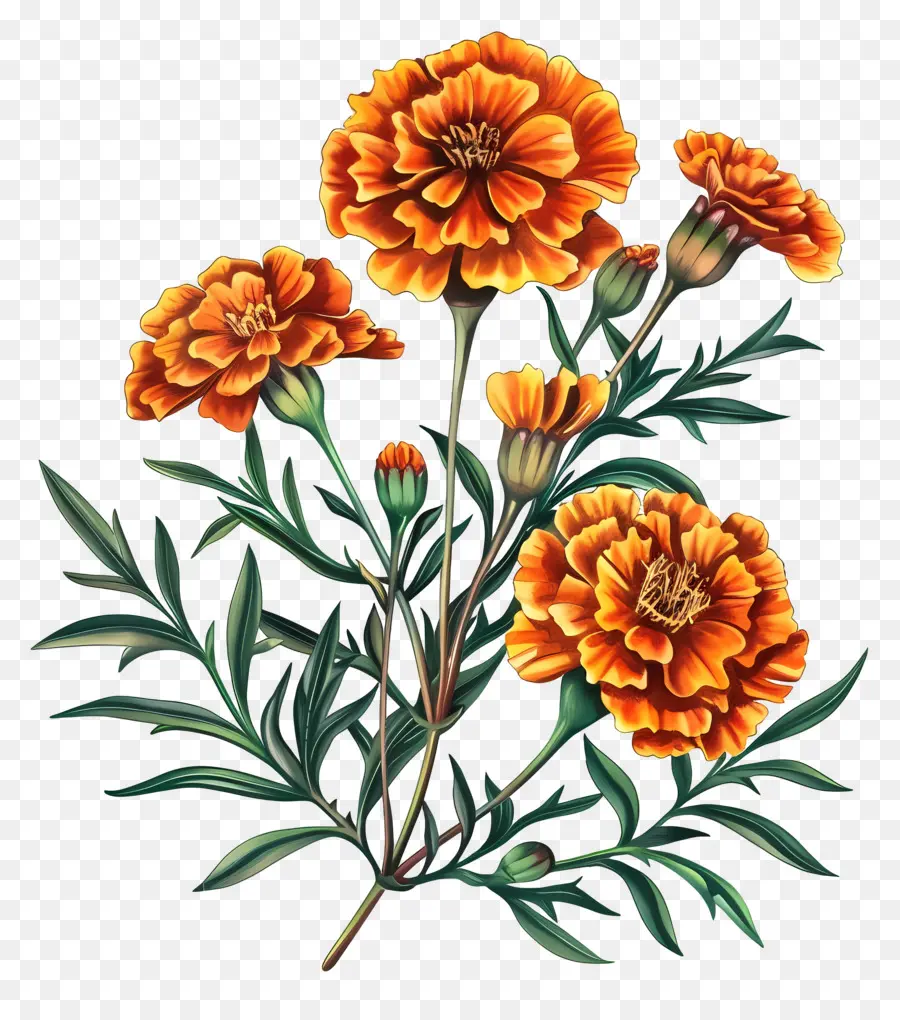 Bunga Marigold，Bunga Oranye PNG