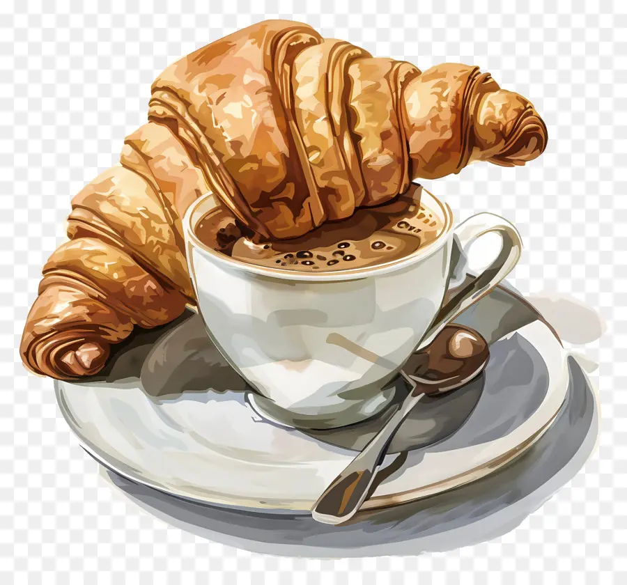 Croissant Dengan Kopi，Kopi Dan Croissant PNG